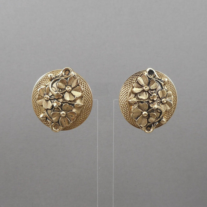 Vintage 1950s PAMAR Pamco Clip Earrings Button Style Gold Tone Flower Design