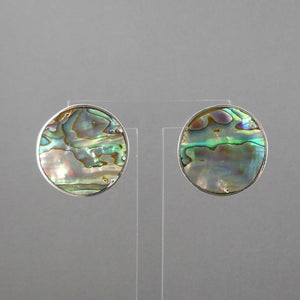 Vintage Abalone Shell Sterling Silver Earrings Button Style Handmade Clip On