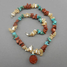 Load image into Gallery viewer, Vintage Nugget Bead Necklace Turquoise Stone Goldstone Glass Mother of Pearl MOP