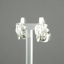 Load image into Gallery viewer, Vintage Handmade Modernist Design Clip On Earrings -  Signed YP - Sterling Silver with Natural Stones, Blue, Green, Purple