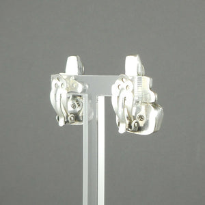 Vintage Handmade Modernist Design Clip On Earrings -  Signed YP - Sterling Silver with Natural Stones, Blue, Green, Purple