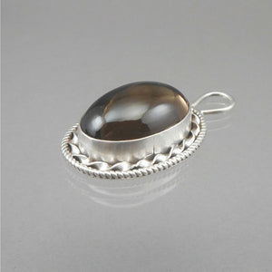 Vintage Southwestern Style Smoky Quartz Sterling Silver Pendant Oval Gemstone