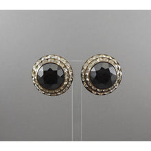 Load image into Gallery viewer, Large Vintage 1950s Clip On Statement Earrings - French Jet (Black Glass) and Rhinestones - Button Style