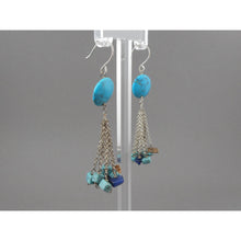 Load image into Gallery viewer, Vintage Stone Nugget Bead Dangle Earrings - Southwestern Style, Silver Tone, Turquoise, Sodalite, Jasper