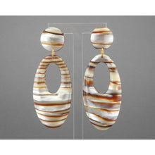 Load image into Gallery viewer, Vintage Post Dangle Statement Earrings Faux Mother of Pearl MOP Brown White Plastic