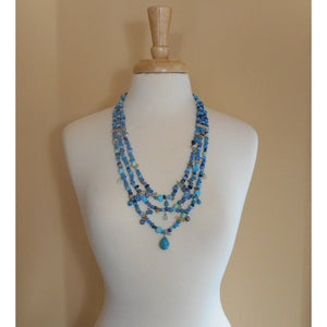 Ralph Lauren Multi Strand Necklace Southwestern Natural Gemstone Glass Beads MOP