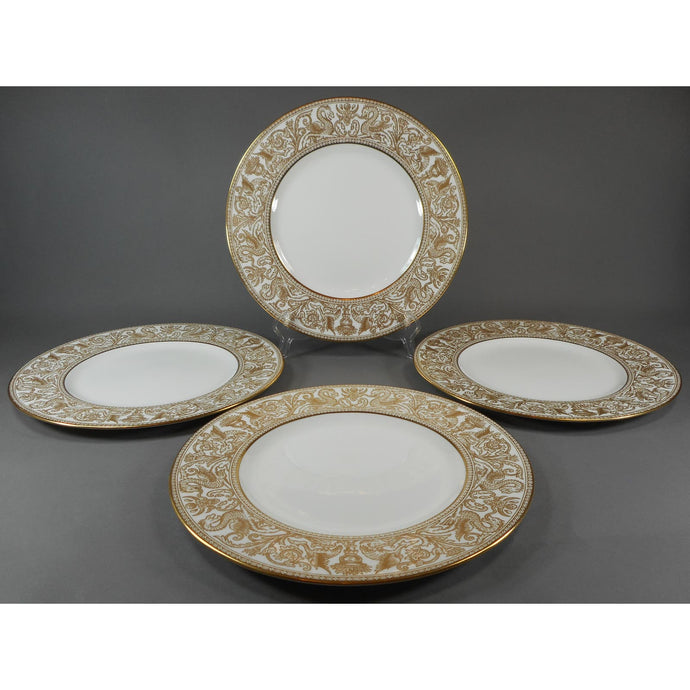4 Wedgwood Bone China Salad Plates - Florentine Pattern W4219, Gold Gilding on White - Dragons Griffins - 8