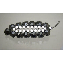 Load image into Gallery viewer, Excellent Black and White Art Deco Style Leaf or Feather Brooch Pin - Opaque Glass Rhinestone Gems, Japanned Finish
