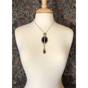 Artisan Assemblage Necklace of Vintage Jewelry Banded Agate Onyx Sterling Silver