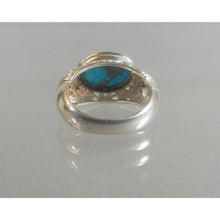 Load image into Gallery viewer, Excellent Vintage Turquoise and Sterling SIlver Unisex Ring - Pierced Band, Bezel Set Gemstone - Southwestern Style Jewelry - Size 7 3/4