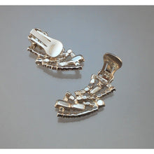 Load image into Gallery viewer, Vintage Rhinestone Clip On Statement Earrings Bridal Wedding Jewelry Silver Tone Baguette and Round Stones