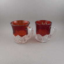 Load image into Gallery viewer, Antique Souvenir Ruby Stain Glass Mini Mug Collection - Lot of 4 Edwardian Etched Red Flash Souvenir Pressed Glass Cups - Chicago, JJC, Luvinia Archer