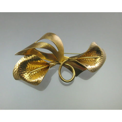 Vintage 1950s Mid Century Modernist Brooch Gold Tone Calla Lily Flower Pin