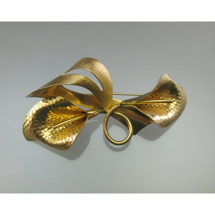 Vintage 1950s Mid Century Modernist Brooch Gold Tone Calla Lily Flower Pin
