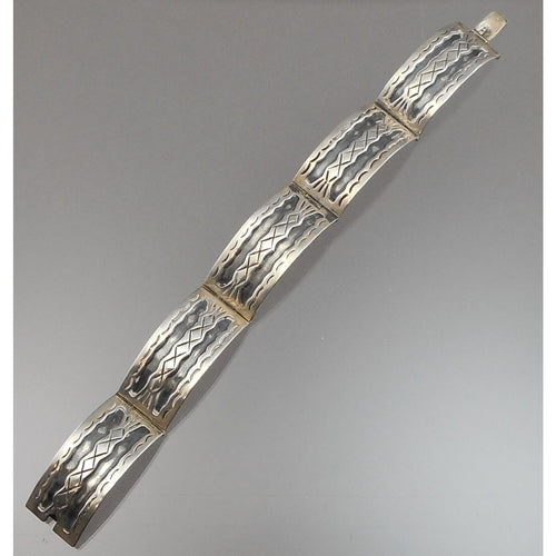 Vintage Taxco Mexico Artisan Bracelet Sterling Silver Hinge Link Bangle Handmade
