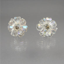 Load image into Gallery viewer, Vintage 1950s Iridescent Glass Cluster Clip On Earrings - AB Aurora Borealis Crystal Beads - Daisy Flower Design