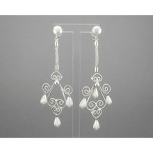 Load image into Gallery viewer, 4&quot; Vintage Carnegie Clip Chandelier Earrings Brushed Silver Tone Teardrop Beads
