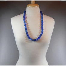 Load image into Gallery viewer, Handmade Matte Cobalt Blue &quot;Sea&quot; Glass Bead Necklace - Tumbled Texture Glass and White Cord - Opera Length, Large Scale, Bold Statement Piece