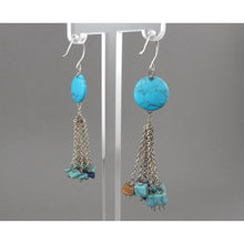 Load image into Gallery viewer, Vintage Stone Nugget Bead Dangle Earrings - Southwestern Style, Silver Tone, Turquoise, Sodalite, Jasper