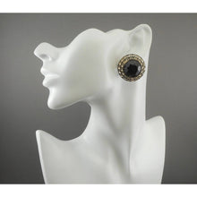 Load image into Gallery viewer, Large Vintage 1950s Clip On Statement Earrings - French Jet (Black Glass) and Rhinestones - Button Style