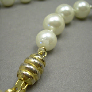 A Pair of Vintage Flapper Style Faux Pearl Strand Necklaces - 51" and a 65" Strings - 12mm Glass Beads - Gold Tone Clasps