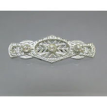 Load image into Gallery viewer, Antique Art Deco Signed WMCA Brooch - Silver White Metal Casters Association Rhinestone Pin