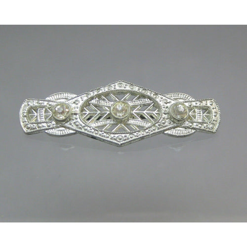 Antique Art Deco Signed WMCA Brooch - Silver White Metal Casters Association Rhinestone Pin