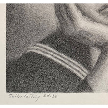 Load image into Gallery viewer, Julius Bloch Original Print - Sailor Resting, 1945 - Lithograph, Signed, Limited Edition of 30 - Portrait of a Man, US Navy - WPA Artist