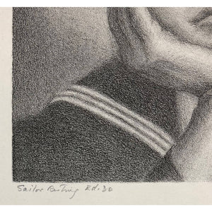 Julius Bloch Original Print - Sailor Resting, 1945 - Lithograph, Signed, Limited Edition of 30 - Portrait of a Man, US Navy - WPA Artist
