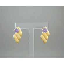 Load image into Gallery viewer, Vintage Faux Amethyst Pierced Post Stud Earrings Convertible Gold Tone Dangle Purple Crystal
