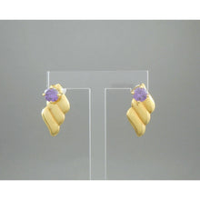 Load image into Gallery viewer, Vintage Faux Amethyst Pierced Post Stud Earrings Convertible Gold Tone Dangle Purple Crystal