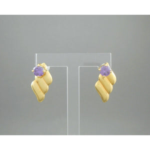 Vintage Faux Amethyst Pierced Post Stud Earrings Convertible Gold Tone Dangle Purple Crystal