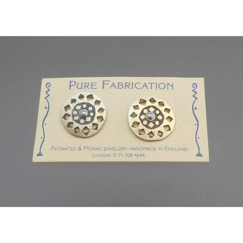 Vintage Pure Fabrication Silver Sun Design Post Artisan Earrings Handmade England