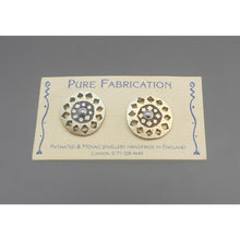 Load image into Gallery viewer, Vintage Pure Fabrication Silver Sun Design Post Artisan Earrings Handmade England