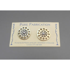 Vintage Pure Fabrication Silver Sun Design Post Artisan Earrings Handmade England