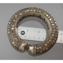Load image into Gallery viewer, Antique Vintage Moroccan or Middle Eastern Bedouin Silver Bracelet - Large and Heavy Bangle  - Old Handmade Ethnic, Tribal, Jewelry
