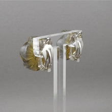 Load image into Gallery viewer, Vintage 1950s Button Style Clip Earrings Gold Black Silver Glass Flower Design