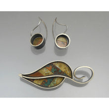 Load image into Gallery viewer, Vintage Kinzig Design Handmade Mosaic Leaf Brooch Pin and Earrings Set - Sterling Silver, Brass and Copper -  USA Artisan Hand Crafted