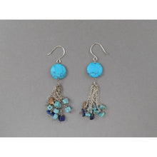 Load image into Gallery viewer, Vintage Stone Nugget Bead Dangle Earrings - Southwestern Style, Silver Tone, Turquoise, Sodalite, Jasper
