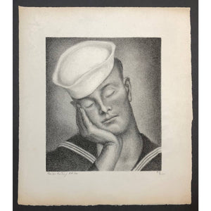 Julius Bloch Original Print - Sailor Resting, 1945 - Lithograph, Signed, Limited Edition of 30 - Portrait of a Man, US Navy - WPA Artist