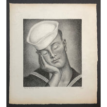 Load image into Gallery viewer, Julius Bloch Original Print - Sailor Resting, 1945 - Lithograph, Signed, Limited Edition of 30 - Portrait of a Man, US Navy - WPA Artist