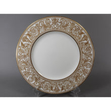 Load image into Gallery viewer, 4 Wedgwood Bone China Dinner Plates - Florentine Pattern W4219, Gold Gilding on White - Dragons Griffins - 10 3/4&quot; - Old Green Urn Backstamp Mark - Very Nice Estate Condition