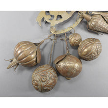 Load image into Gallery viewer, Large Antique or Vintage Brazilian Penca de Balangandan Pendant - Handmade African Slave Jewelry - Brass and Copper with 10 Good Luck Charms - Facing Parrots - Hinged Charm Holder with Threaded Key