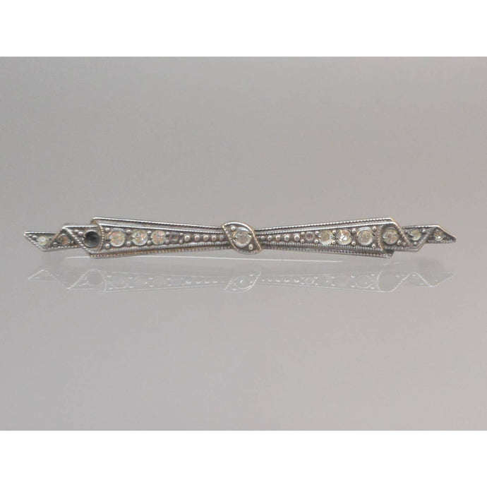 Antique Victorian Edwardian Sterling Silver Rhinestone Collar Pin Brooch