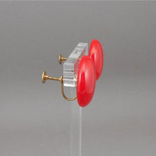 Load image into Gallery viewer, Vintage 1930s / 1940s Bakelite Earrings - Cherry Red Marble - Button Style with Screw Backs - Early Plastic Estate Costume Jewelry