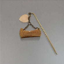 Load image into Gallery viewer, Antique Victorian Mt. Pocono Souvenir Stick Pin Brooch Canoe Gold * Heart Charm
