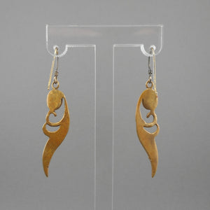 Vintage Feather Design Artisan Earrings - Gold, Silver and Mother of Pearl, Handmade