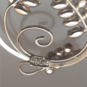 Vintage D'Or Art Deco Style Sterling Silver Rhinestone Leaf Brooch Pin Pendant