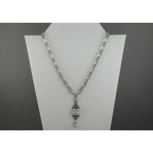 Load image into Gallery viewer, Antique Circa 1920 - 1930 Rock Crystal, Paste Rhinestone and Sterling Silver Necklace Art Deco Era Victorian Revival Style Chain and Pendant
