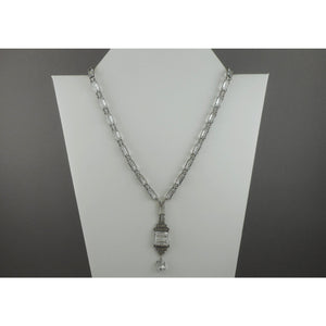 Antique Circa 1920 - 1930 Rock Crystal, Paste Rhinestone and Sterling Silver Necklace Art Deco Era Victorian Revival Style Chain and Pendant
